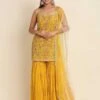 Yellow Embroidered Sharara Style Salwar Kameez -Riwaayat Store 1002a