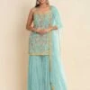 Blue Embroidered Sharara Suit In Georgette