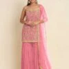 Pink Thread Embroidered Sharara Salwar Suit -Riwaayat Store 1002c