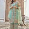 Blue Embroidered Jacketed Salwar Kameez In Net -Riwaayat Store 1016