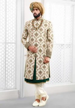 Off White Indian Wedding Sherwani.