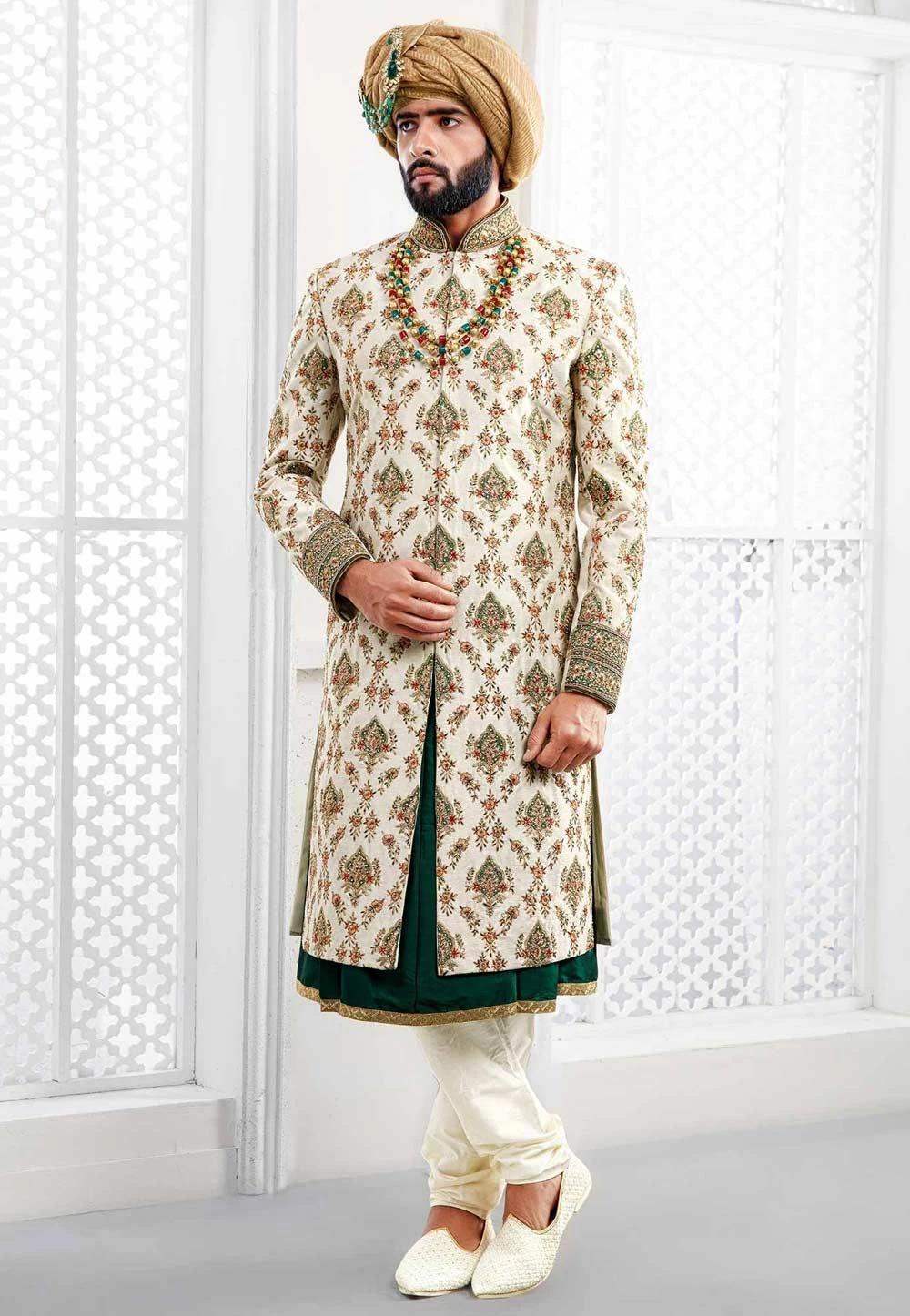 Off White Indian Wedding Sherwani. 3 Off White Indian Wedding Sherwani.
