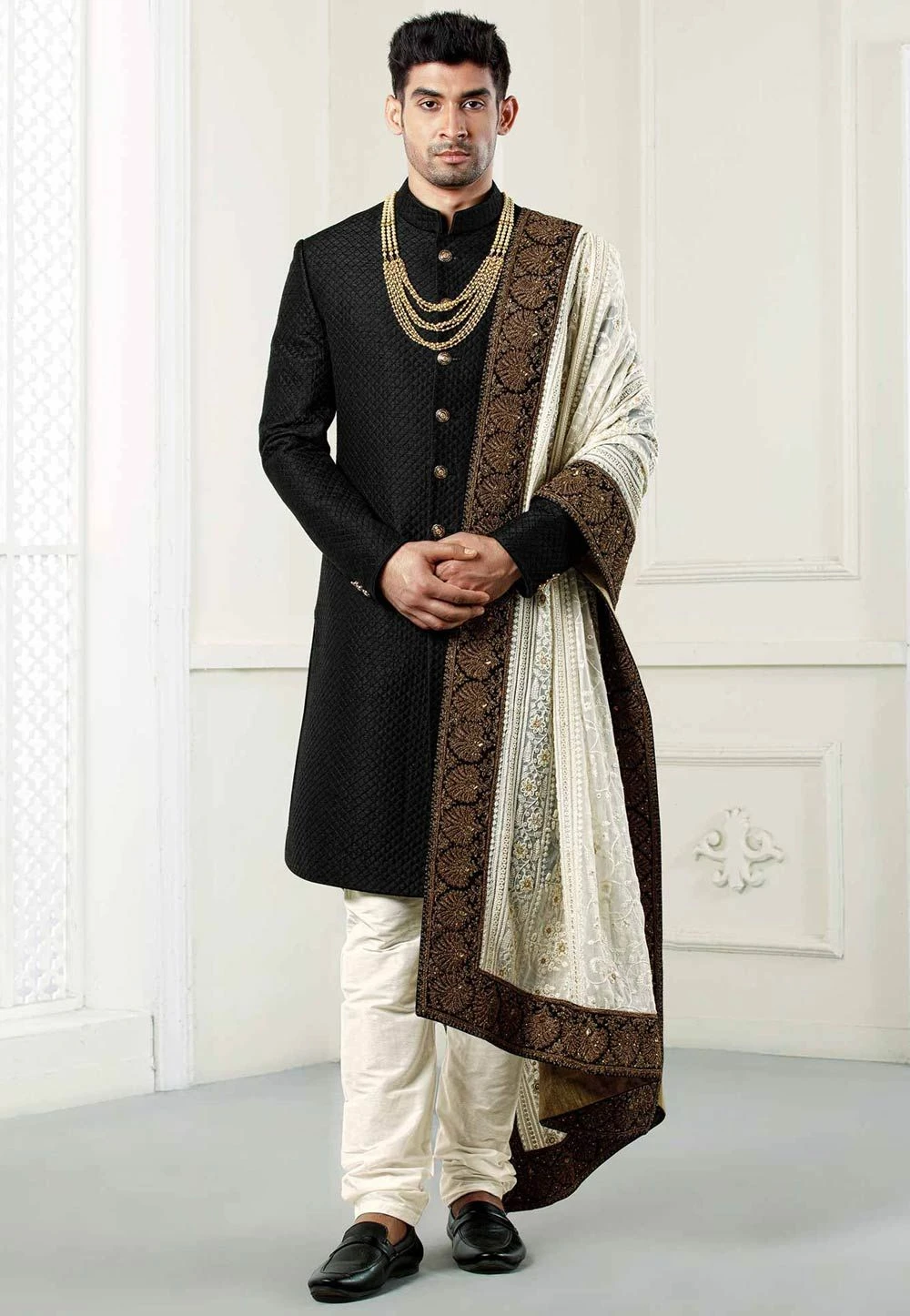 Black Quilted Indowestern Sherwani 3 Black Quilted Indowestern Sherwani