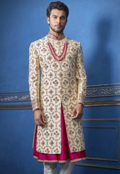 Indian Groom Sherwani Cream Colour.