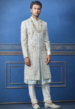 Turquoise Colour Silk Men's Sherwani.