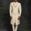 Cream,Golden Colour Silk Fabric Mens Wedding Sherwani. -Riwaayat Store 1022441