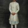 Cream,Off White Colour Silk Fabric Mens Wedding Sherwani. -Riwaayat Store 1022483