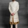 Off White,Golden Colour Silk Fabric Mens Sherwani. -Riwaayat Store 1022521