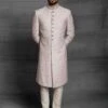 Grey,Peach Colour Silk Fabric Mens Sherwani In Thread,Hand Work. -Riwaayat Store 1022527