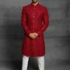 Maroon Colour Silk Fabric Groom Sherwani With Thread,Hand Work. -Riwaayat Store 1022551m