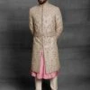Cream,Pink Colour Silk Fabric Indian Designer Sherwani. 1 Cream,Pink Colour Silk Fabric Indian Designer Sherwani. -Riwaayat Store 1022576