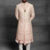 Silk Fabric Mens Sherwani Cream,Peach Colour In Thread,Hand Work. -Riwaayat Store 1022578