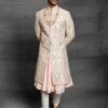 Cream,Peach Colour Silk Fabric Mens Wedding Sherwani. -Riwaayat Store 1022584