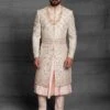 Off White,Peach Colour Silk Fabric Mens Wedding Sherwani. -Riwaayat Store 1022585