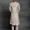 Cream,Pink Colour Silk Fabric Mens Sherwani In Thread,Hand Work. -Riwaayat Store 1022618