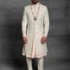 Cream,Peach Colour Silk Fabric Wedding Sherwani. -Riwaayat Store 1022668