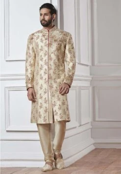 Cream Color Silk Sherwani.