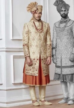 Golden,Cream Color Indian Wedding Sherwani.