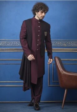 Classic Indowestern For Men's Wine Colour.