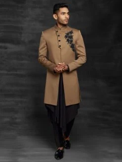 Black Men's Indowestern In Imported Fabric With In Kurta.
