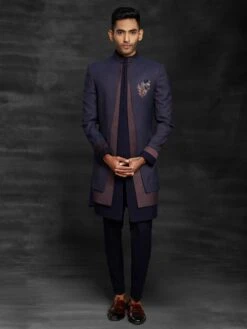 Blue Colour Imported Fabric Men's Indowestern.