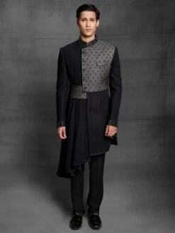 Black Colour Imported Fabric Party Wear Mens Indowestern.