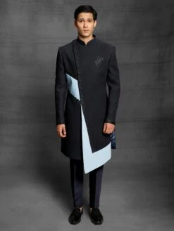Black Colour Mens Designer Indowestern In Imported Fabric.