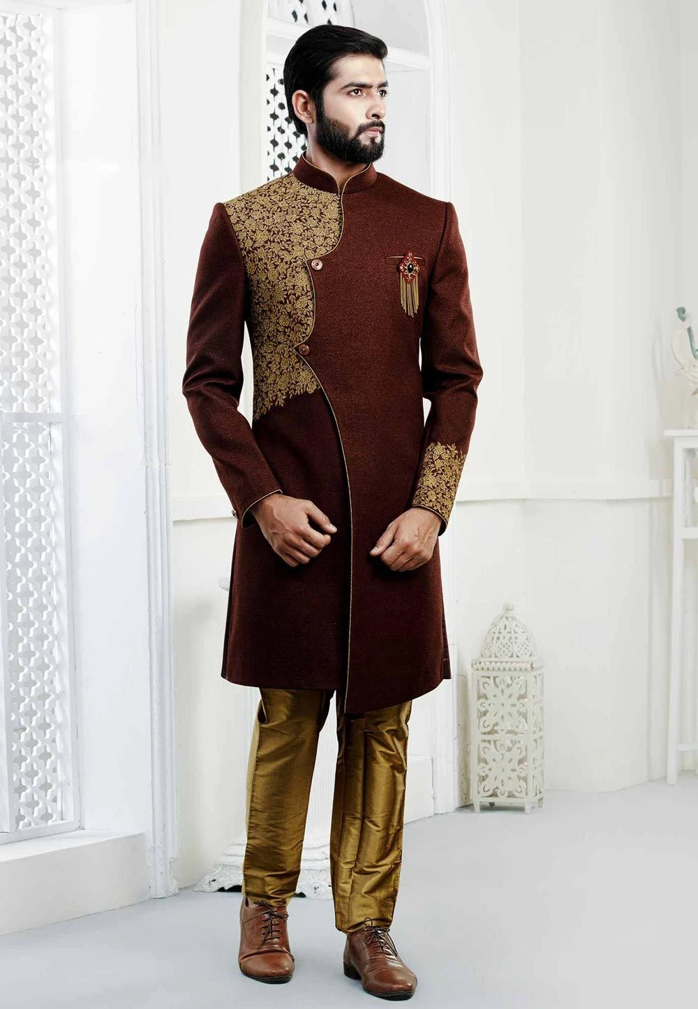 Maroon Indowestern Sherwani For Men 3 Maroon Indowestern Sherwani For Men