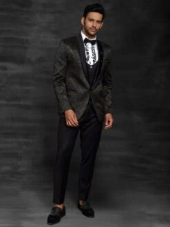 Black Colour Imported Fabric Designer Three Piece Suit.