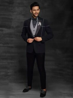 Imported Fabric Indian Designer Men's Suit In Black Colour.