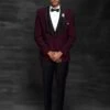 Wine Colour Imported Fabric Designer Tuxedo Suit. -Riwaayat Store 1024641