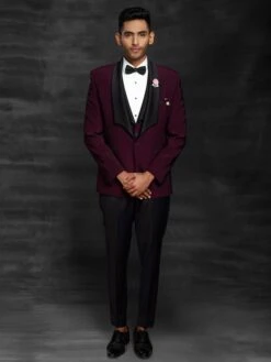 Wine Colour Imported Fabric Designer Tuxedo Suit.