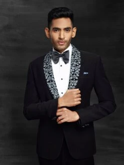 Designer Wedding Suit Black Colour In Imported Fabric.