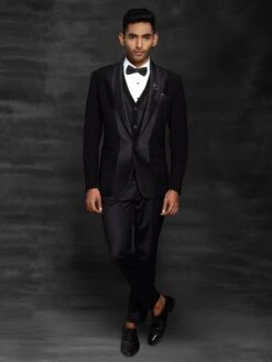 Black Colour Designer Men's Tuxedo Suit In Imported Fabric.