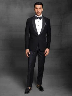 Black Colour Imported Fabric Party Wear Men Suit.