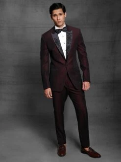 Maroon Colour Imported Fabric Mens Wedding Suit.