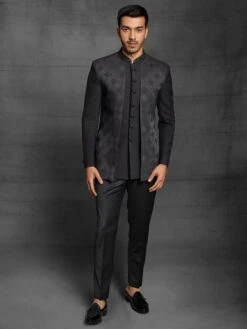 Black Colour Imported Fabric Mens Jodhpuri Suit.