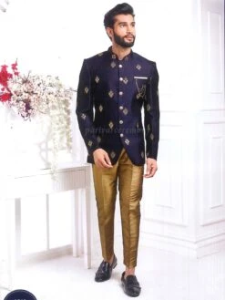 Blue Colour Imported Fabric Party Wear Jodhpuri Suit.