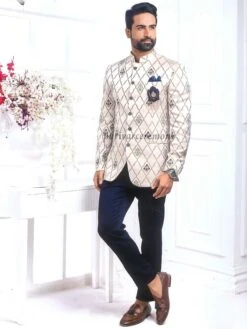 Off White Colour Mens Jodhpuri Suit In Imported Fabric.
