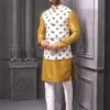 Impoted Fabric Mens Kurta Pajama Jacket Off White,Yellow Colour. -Riwaayat Store 1032810
