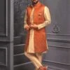 Golden,Orange Colour Imported Fabric Mens Kurta Pajama Jacket. -Riwaayat Store 1032820