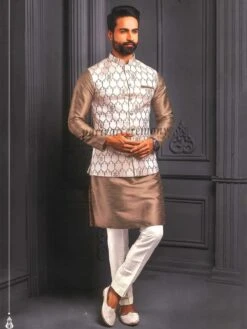 Brown,Off White Colour Mens Kurta Pajama Jacket.