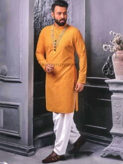 Orange Colour Readymade Kurta Pajama In Cotton,Lucknowi Fabric.