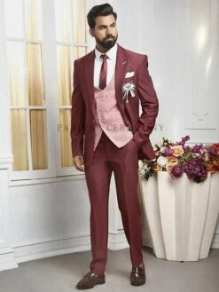 Unique Style Wine Colour Imported Fabric Mens Wedding Suit.