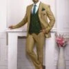 Elegant Three Piece Mens Suit Beige,Golden Colour Imported Fabric. -Riwaayat Store 1033526