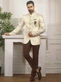 Graceful Cream Colour Imported Fabric Mens Jodhpuri Suit. -Riwaayat Store 1033711 8