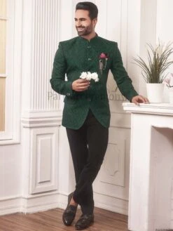 Green Colour Imported Fabric Jodhpuri Suit.