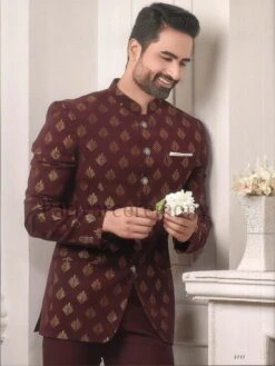 Wine Colour Imported Fabric Designer Mens Suit. -Riwaayat Store 1033717 9