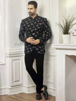 Imported Fabric Designer Jodhpuri Suit Black Colour. -Riwaayat Store 1033720 9