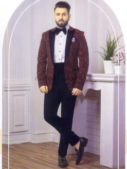 Wine Colour Imported Fabric Designer Mens Tuxedo Suit. -Riwaayat Store 1033805 2